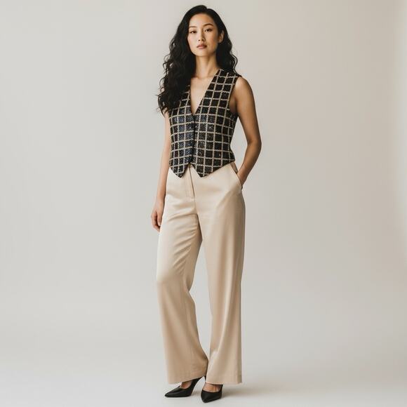 Vintage Theo Black Gold Sequin Beaded Vest Women’s M Holiday Party Top - Picture 2 of 9